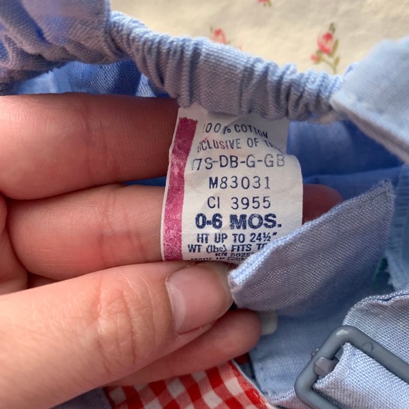Dinosaur 0-6 Months Denim Baby Overalls Checkered Plaid 90s Vintage - Picture 6 of 8